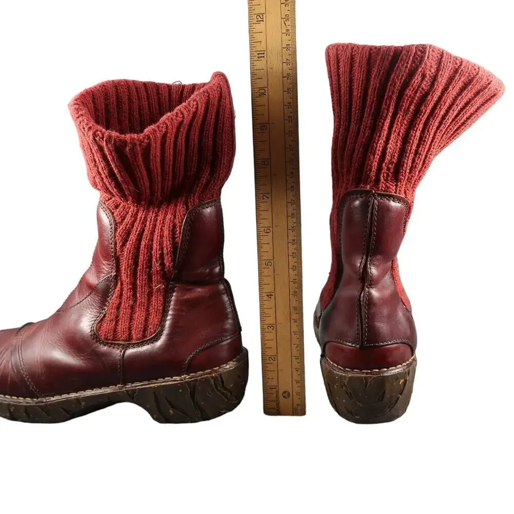 El Naturalista Shoes Womens 40 Boots Leather Knit Pull On Comfort N097 Yggdrasil